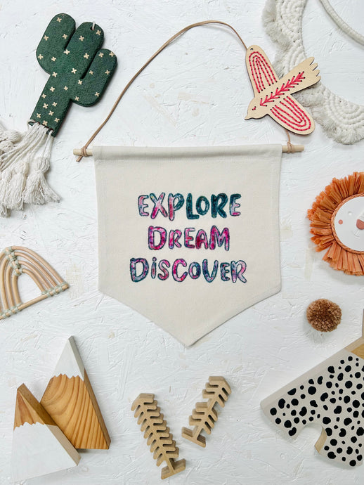 Leo & Wilf X Fin & Nox - Explore Dream Discover Banner - Fuchsia / Teal Rainbow Opal